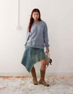 Monki Oversized Sweatshirt With Applique Stars In Washed Blue For Women Multi -Monki Shop 207321709 2