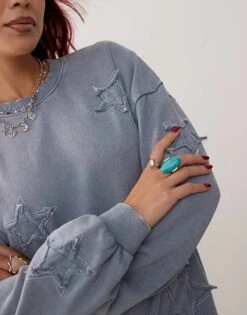 Monki Oversized Sweatshirt With Applique Stars In Washed Blue For Women Multi -Monki Shop 207321709 3