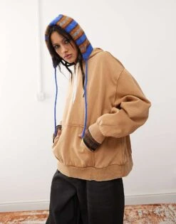 Monki Oversized Hoodie In Washed Camel For Women -Monki Shop 207321764 3