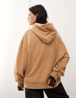 Monki Oversized Hoodie In Washed Camel For Women -Monki Shop 207321764 4