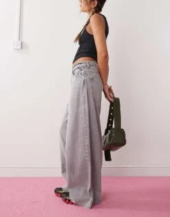 Monki Giga Ultra Loose Fit Low Rise Jeans In Concrete Grey For Women -Monki Shop 207321773 3