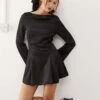 Monki Long Sleeve Satin Dress With Bell Sleeves In Black For Women