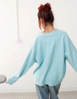 Monki Knit Button Front Oversized Cardigan In Blue For Women -Monki Shop 207322871 4