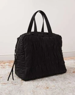 Monki Ruched Smock Holdall Bag In Black For Women