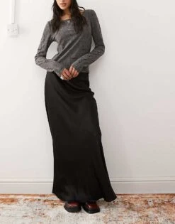 Monki Satin Bias Cut Maxi Skirt In Black For Women -Monki Shop 207322979 3