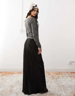 Monki Satin Bias Cut Maxi Skirt In Black For Women -Monki Shop 207322979 4