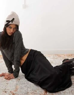 Monki Satin Bias Cut Maxi Skirt In Black For Women -Monki Shop 207322979 5