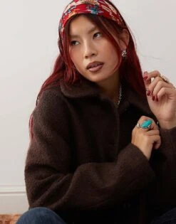 Monki Textured Jacket With Collar In Brown For Women -Monki Shop 207322982 3