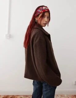 Monki Textured Jacket With Collar In Brown For Women -Monki Shop 207322982 4