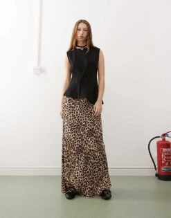Monki Satin Bias Cut Maxi Skirt In Leopard Print For Women -Monki Shop 207323019 1 leopardprint 1