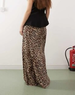 Monki Satin Bias Cut Maxi Skirt In Leopard Print For Women -Monki Shop 207323019 4