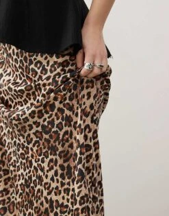 Monki Satin Bias Cut Maxi Skirt In Leopard Print For Women -Monki Shop 207323019 5
