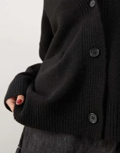 Monki Knit Button Front Oversized Cardigan In Black For Women -Monki Shop 207323022 4