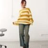 Monki Crew Neck Knitted Sweater In Yellow Stripe For Women -Monki Shop 207324530 1 yellowstripe