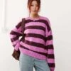 Monki Crew Neck Knitted Sweater In Pink And Burgundy Stripe For Women -Monki Shop 207324561 1 pinkandburgundy