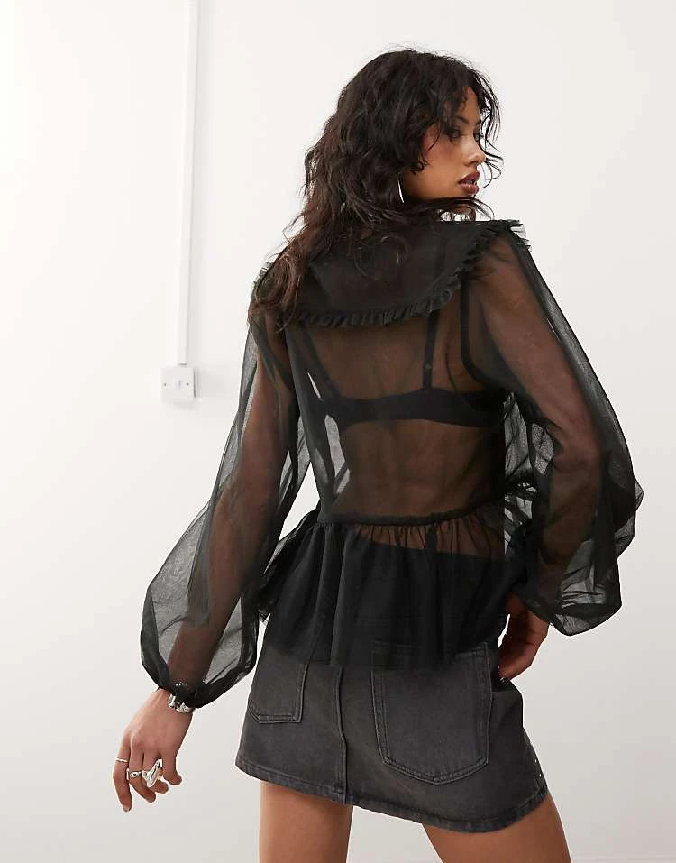 Monki Double Layered Sheer Long Sleeve Frill Collared Blouse In Black For Women 5 Monki Double Layered Sheer Long Sleeve Frill Collared Blouse In Black For Women - Image 3