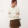 Monki Knitted Pattern Cardigan With Collar And Puff Sleeves In Off White For Women -Monki Shop 207398953 1 offwhite