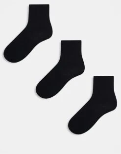 Monki 3 Pack Ankle Socks In Black For Women