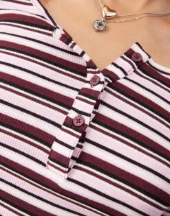Monki Mix And Match Long Sleeve Ribbed Mini Pyjama Top In Pink Multi Stripe For Women -Monki Shop 207401337 3