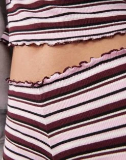 Monki Mix And Match Ribbed Cami Lettuce Edge Pyjama Tank Top In Pink Multi Stripe For Women -Monki Shop 207401355 4