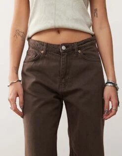 Monki Naoki Low Rise Loose Fit Baggy Jeans In Faded Brown For Women -Monki Shop 207422049 5