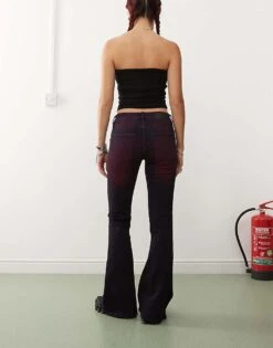 Monki Katsumi Low Waist Boot Cut Flare Jeans In Purple Overdye For Women -Monki Shop 207422397 2