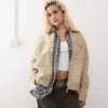 Monki Barn Jacket With Collar And Front Patch Pockets In Washed Beige For Women -Monki Shop 207434374 1 beige