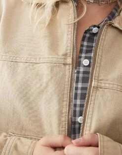 Monki Barn Jacket With Collar And Front Patch Pockets In Washed Beige For Women -Monki Shop 207434374 3