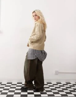 Monki Barn Jacket With Collar And Front Patch Pockets In Washed Beige For Women -Monki Shop 207434374 4