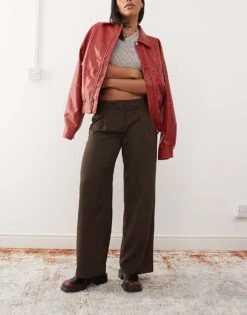 Monki Low Waist Tailored Trousers In Brown For Women -Monki Shop 207454219 1 brown 1