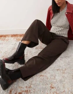 Monki Low Waist Tailored Trousers In Brown For Women -Monki Shop 207454219 2