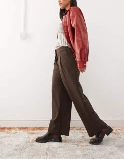 Monki Low Waist Tailored Trousers In Brown For Women -Monki Shop 207454219 5