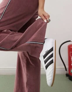 Monki Cord Wide Leg Track Pants With Side Stripe In Burgundy For Women -Monki Shop 207477084 3