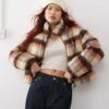 Monki Reversible Padded Jacket In Hairy Brown Check For Women -Monki Shop 207477093 1 browncheck