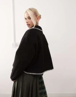 Monki Short Jacket In Black With Contrast Stitching For Women -Monki Shop 207477148 4