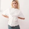 Monki Oversized T-shirt With Corset Waist In White For Women