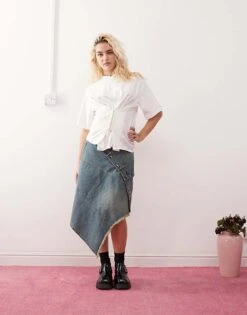 Monki Oversized T-shirt With Corset Waist In White For Women -Monki Shop 207477176 2