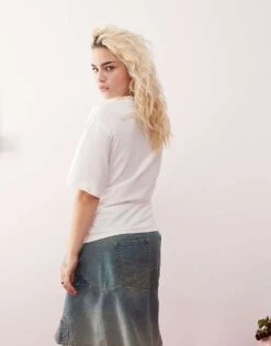 Monki Oversized T-shirt With Corset Waist In White For Women -Monki Shop 207477176 3