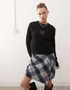 Monki Fluffy Sweater With Cut Out Heart In Black For Women -Monki Shop 207477177 3