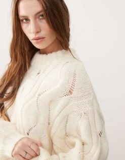Monki Oversized Crew Neck Cable Knitted Sweater In Off White For Women -Monki Shop 207477214 3