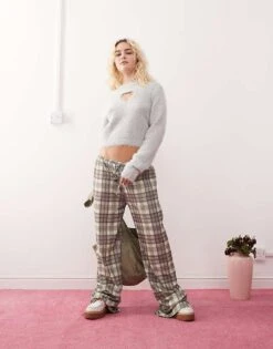 Monki Fluffy Sweater With Cut Out Heart In Grey For Women -Monki Shop 207477230 3