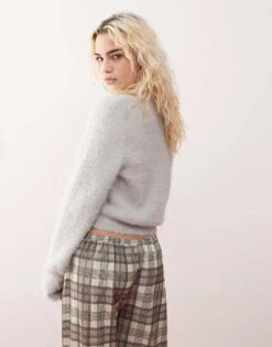 Monki Fluffy Sweater With Cut Out Heart In Grey For Women -Monki Shop 207477230 4