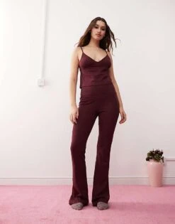 Monki Mix And Match Flare Jersey Pyjama In Burgundy -Monki Shop 207477280 1 burgundy