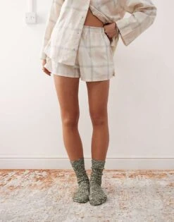 Monki Co-ord Flannel Boxer Shorts In Tonal Check For Women -Monki Shop 207477304 3