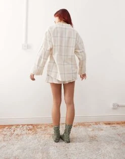 Monki Co-ord Flannel Boxer Shorts In Tonal Check For Women -Monki Shop 207477304 4