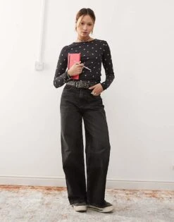 Monki Long Sleeve Top In Black With Stars For Women