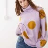 Monki Turtleneck Oversized Knit Sweater In Lilac And Mustard Polka Dot For Women -Monki Shop 207477326 1 lilacandmustard