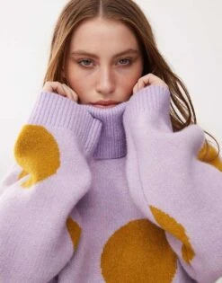 Monki Turtleneck Oversized Knit Sweater In Lilac And Mustard Polka Dot For Women -Monki Shop 207477326 3
