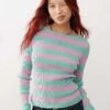 Monki Long Sleeve Light Ribbed Knitted Top In Green Spacedye For Women