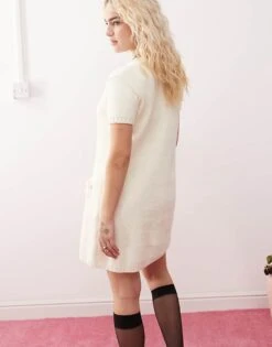 Monki Short Sleeve Super Soft Mini Knitted Dress In Cream For Women 10 Monki Short Sleeve Super Soft Mini Knitted Dress In Cream For Women -Monki Shop 207477349 4
